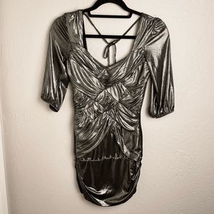 Bebe Metallic Mini Dress Grey Medium